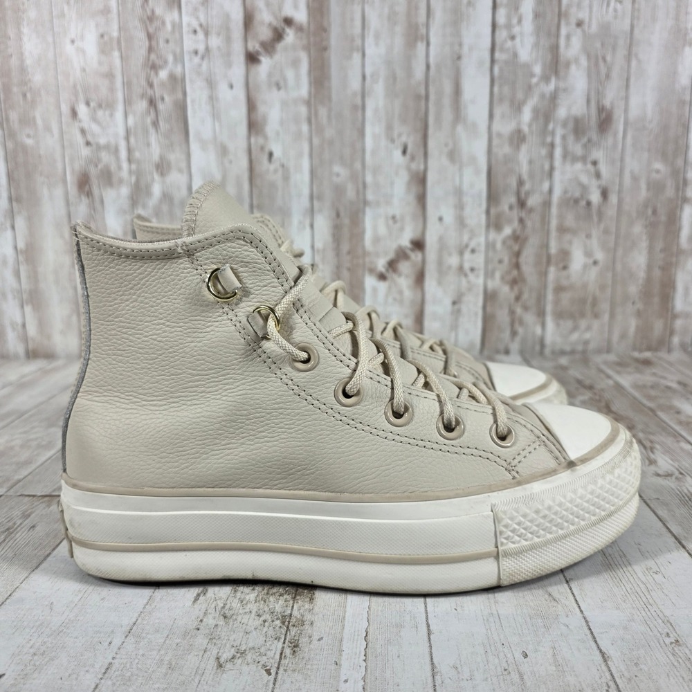 Converse Chuck Taylor All Star Lift High Top Leather Beige Platform A14517C 6.5W